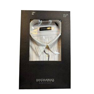 Hathaway Platinum Men's White Striped Cotton Shirt w Blue & Pink Stripes 17-17.5